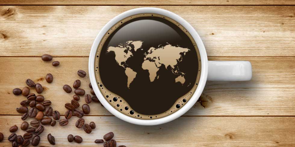 Cup of coffee with a map